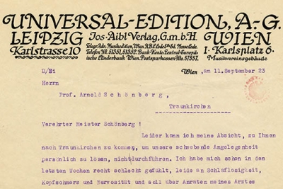 Emil Hertzka, Direktor der Universal-Edition, an Arnold Schönberg | Arnold Schönberg Center, Wien